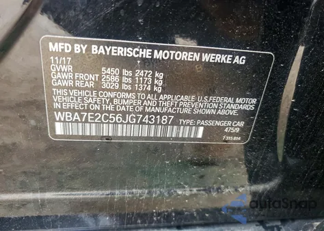 2018 BMW 740 I z USA, uszkodzony, nr VIN WBA7E2C56JG743187